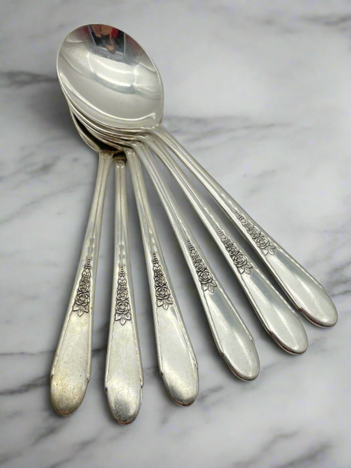 6 *WM Rogers & Son* 1941 PRISCILLA / LADY ANN Dinner Spoons Silverplate IS