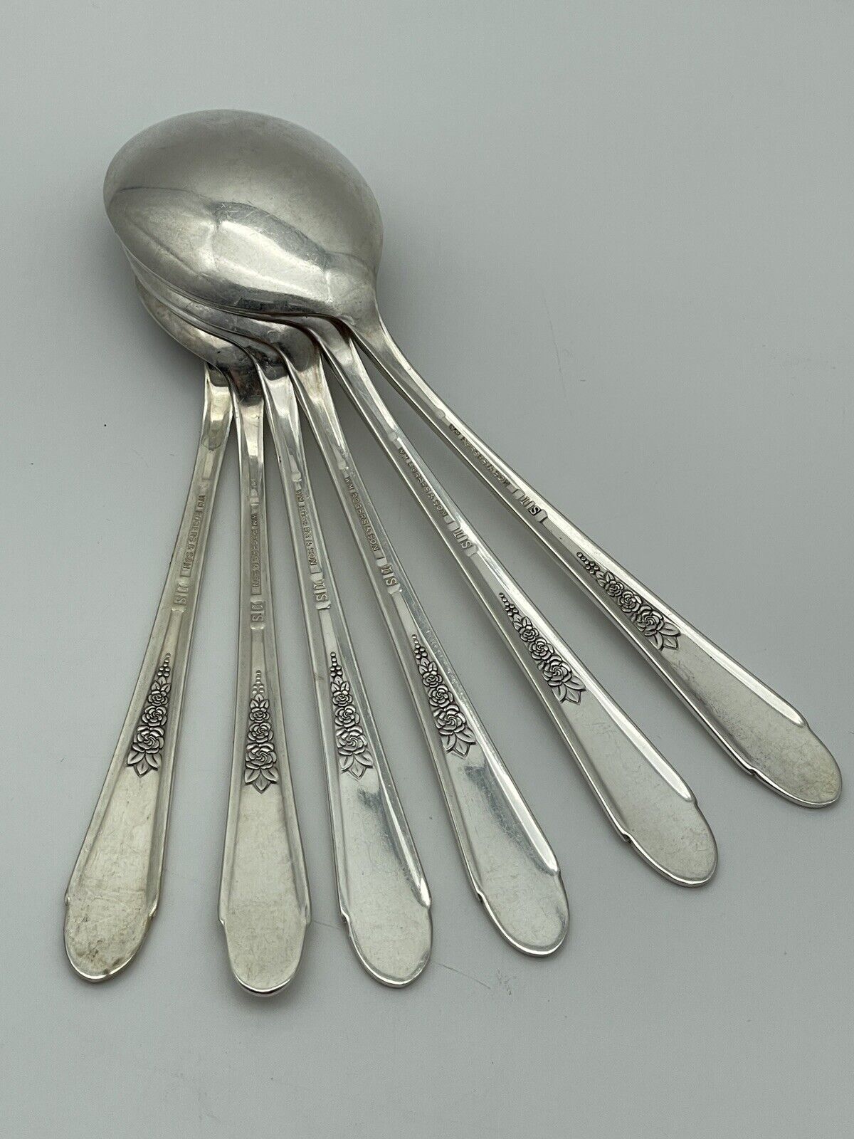 6 *WM Rogers & Son* 1941 PRISCILLA / LADY ANN Dinner Spoons Silverplate IS