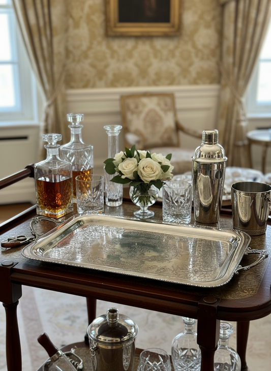 Silverplate Butler Tray MIDDLETOWN  Silver on Copper monogram Shabby Chic circa