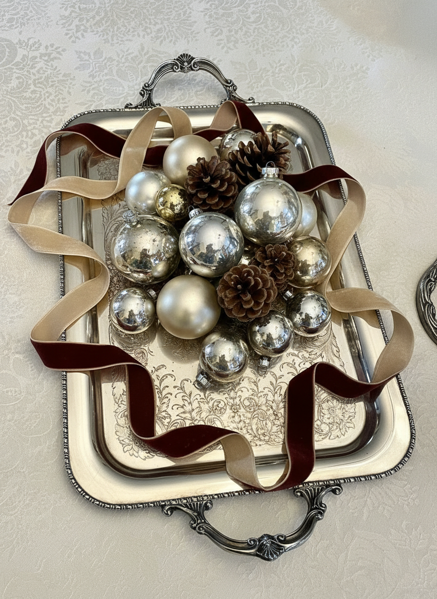 Silverplate Butler Tray MIDDLETOWN  Silver on Copper monogram Shabby Chic circa