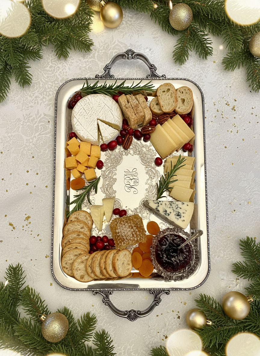 Silverplate Butler Tray MIDDLETOWN  Silver on Copper monogram Shabby Chic circa