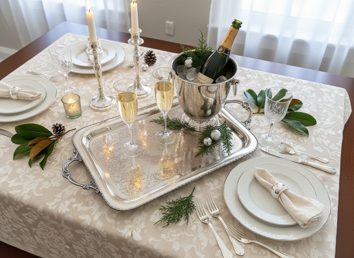 Silverplate Butler Tray MIDDLETOWN  Silver on Copper monogram Shabby Chic circa