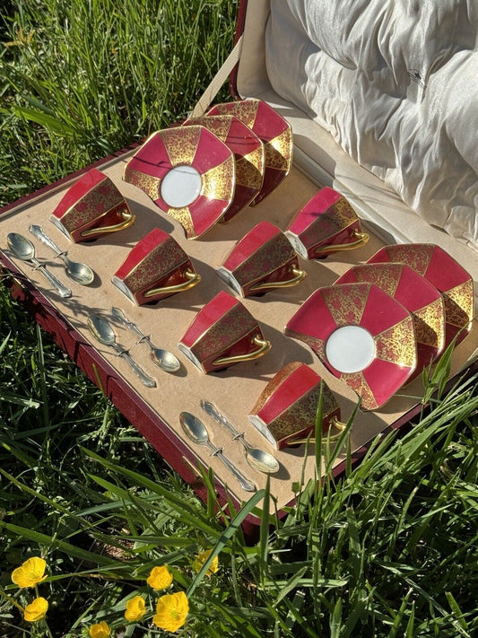 Traveling Picnic Boxed Tea Set Sterling Spoons Mappin & Webb & Royal Doulton