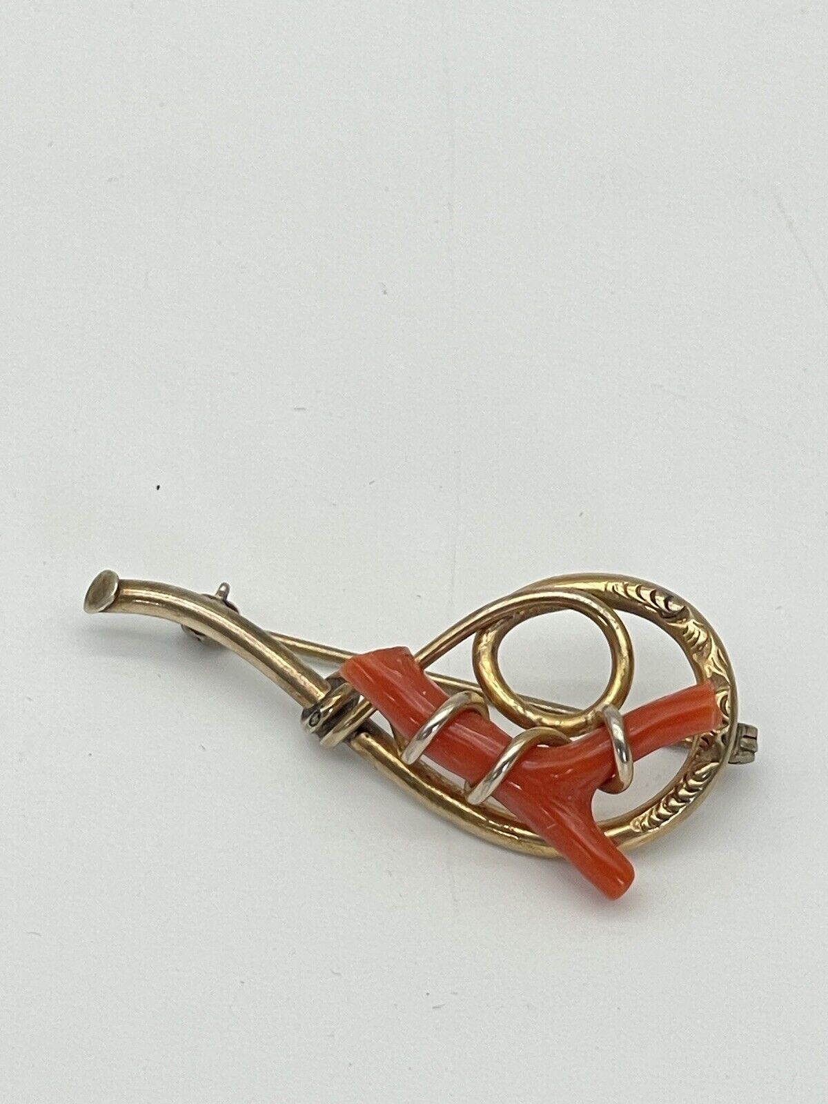 Antique Rose Gold Filled Victorian Edwardian Coral Style Branch Etched Pin