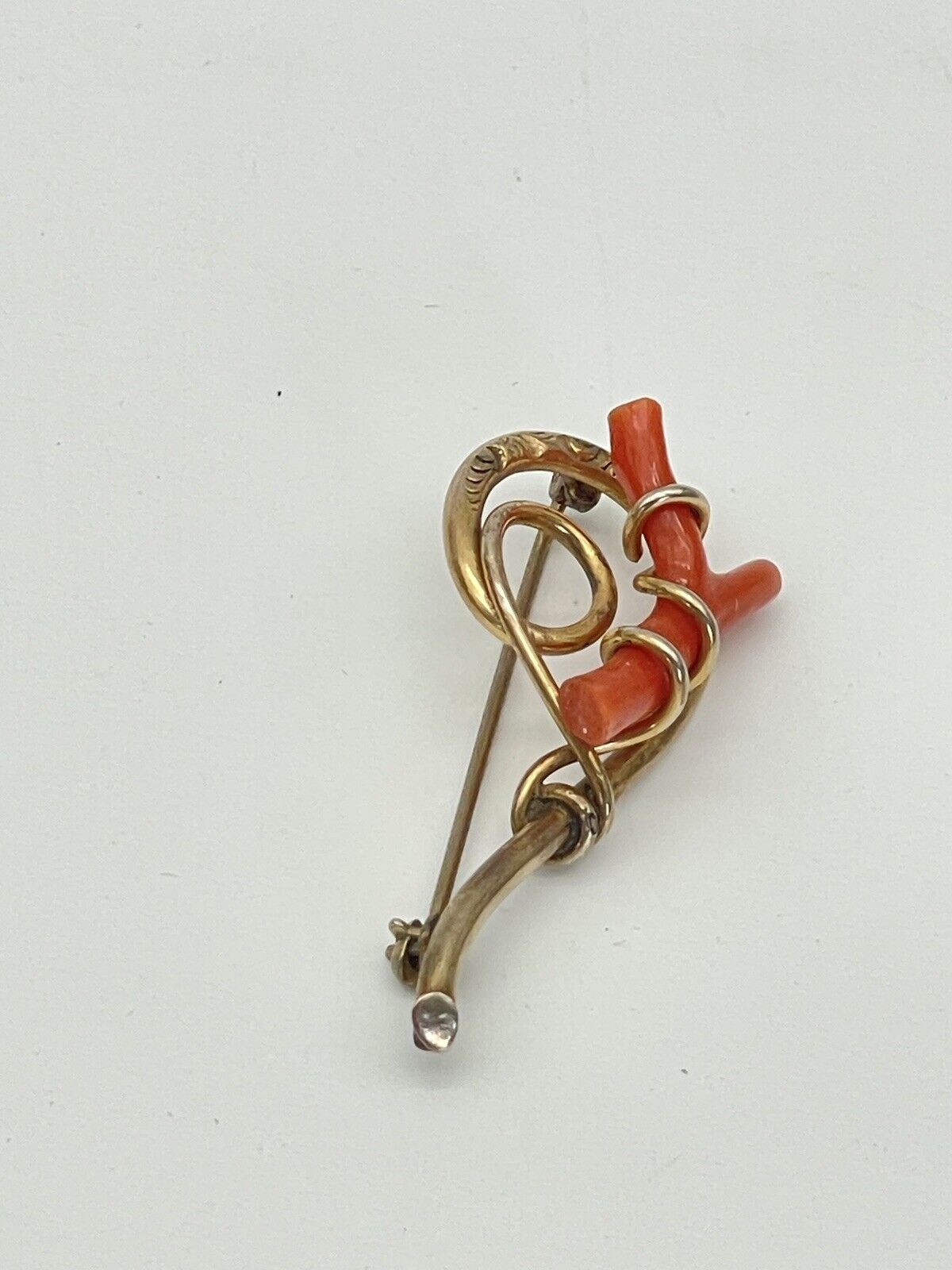 Antique Rose Gold Filled Victorian Edwardian Coral Style Branch Etched Pin