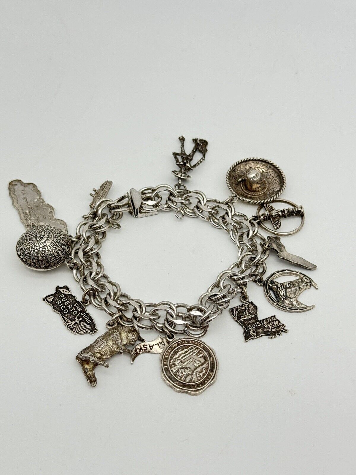 Vintage CHUNKY Sterling Charm Bracelet 12 Charms Circa 7.25”