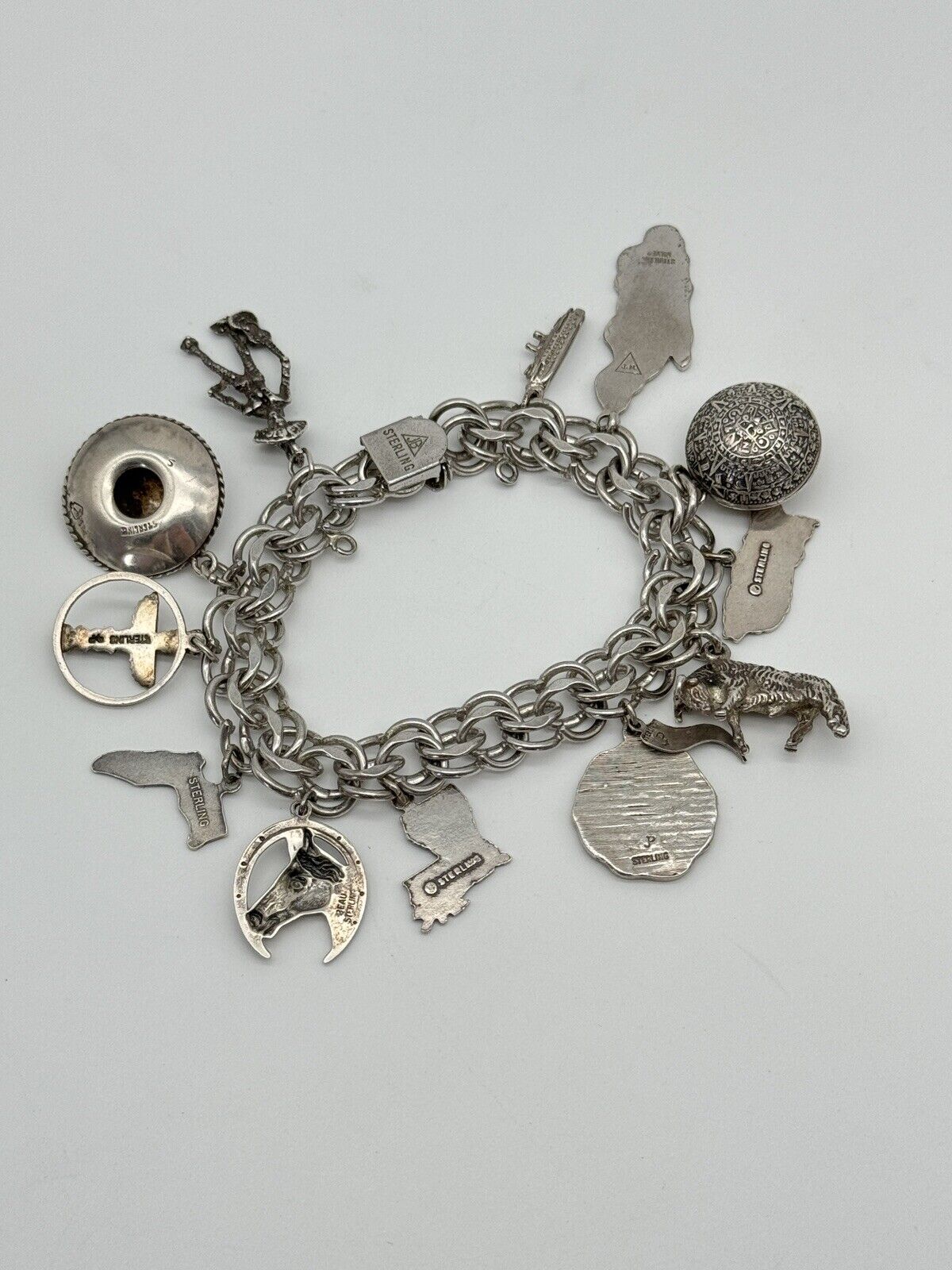 Vintage CHUNKY Sterling Charm Bracelet 12 Charms Circa 7.25”