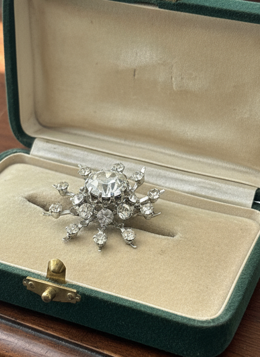 Vintage Coro SIGNED Faceted Clear Rhinestone Pin Star Shaped