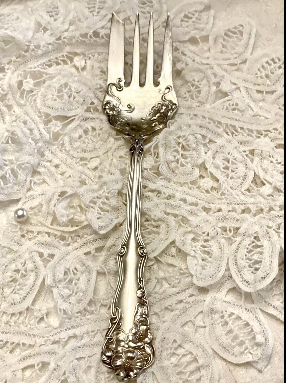 Antique BERWICK aka DIANA Cold Meat Serving Fork Rogers Pat. 1904 Silver Plate