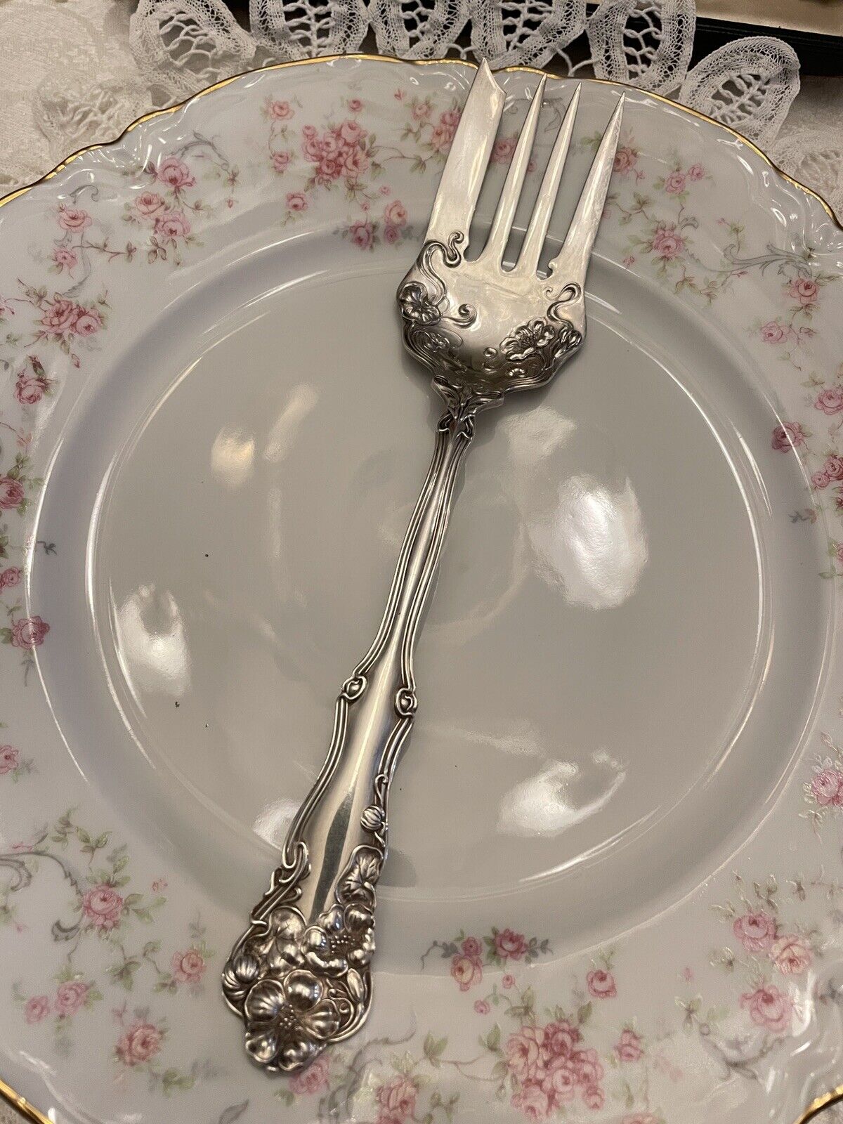 Antique BERWICK aka DIANA Cold Meat Serving Fork Rogers Pat. 1904 Silver Plate