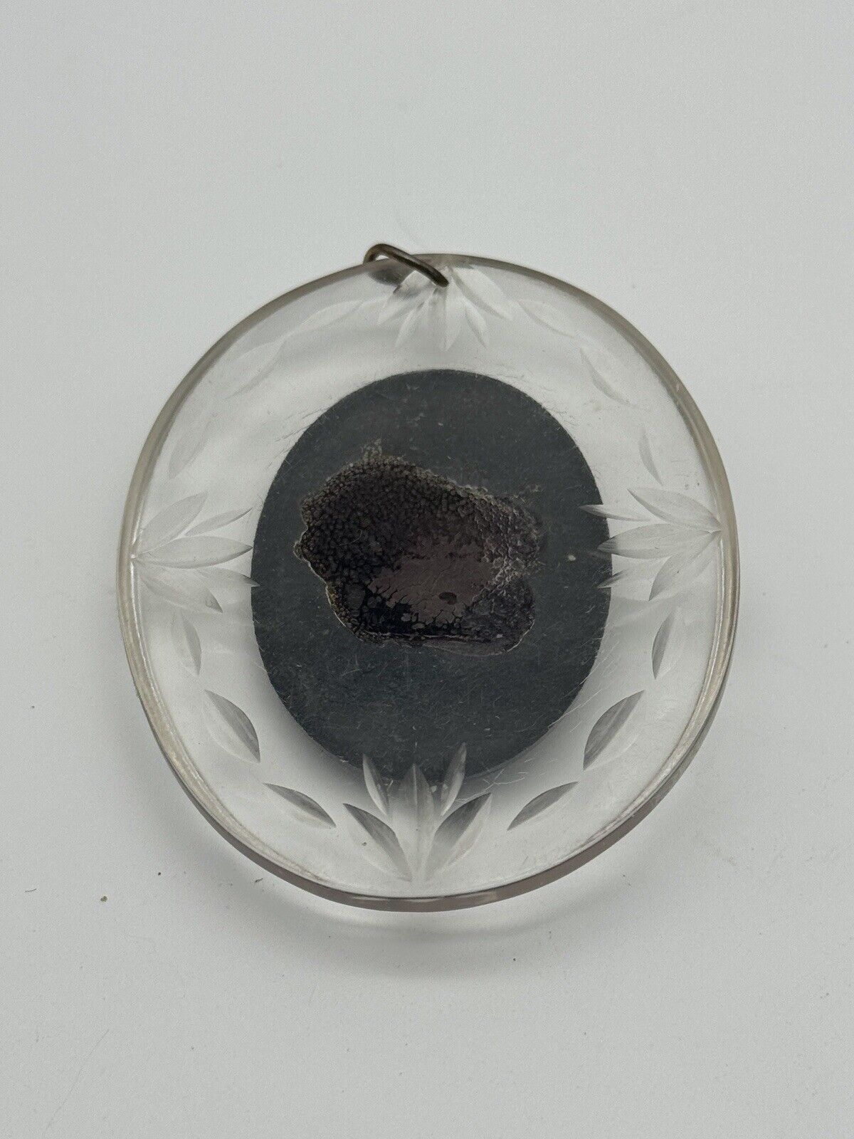 Large Vintage Black Cameo Pendant Thermoset On Clear Carved Lucite ESTATE FIND