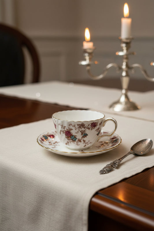 Minton Cup & Saucer Set Ancestral Wreath Back Stamp Bone China Vintage