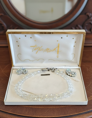 Vintage Taylor Maid Rock AB Crystal 2 Strand Necklace With Earrings In Box