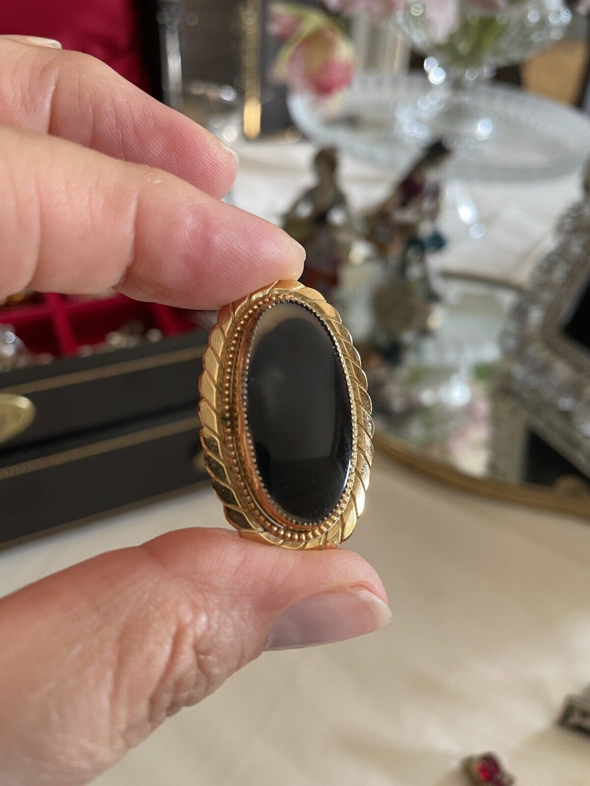 Vintage Agate Brooch Oval CATAMORE 12k Gold Filled