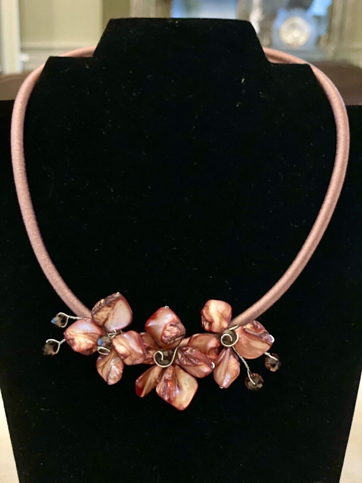 Pink Shell Wire Flower Choker VINTAGE Estate Sale Find