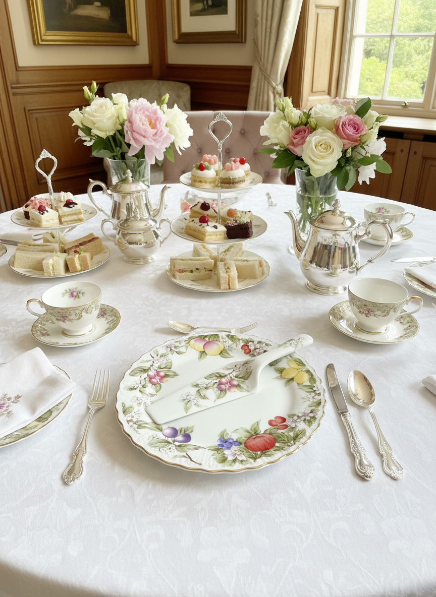 Wedding Cake Plate And Server 10.5" White With Floral Gold Trim Andrea By Sadek