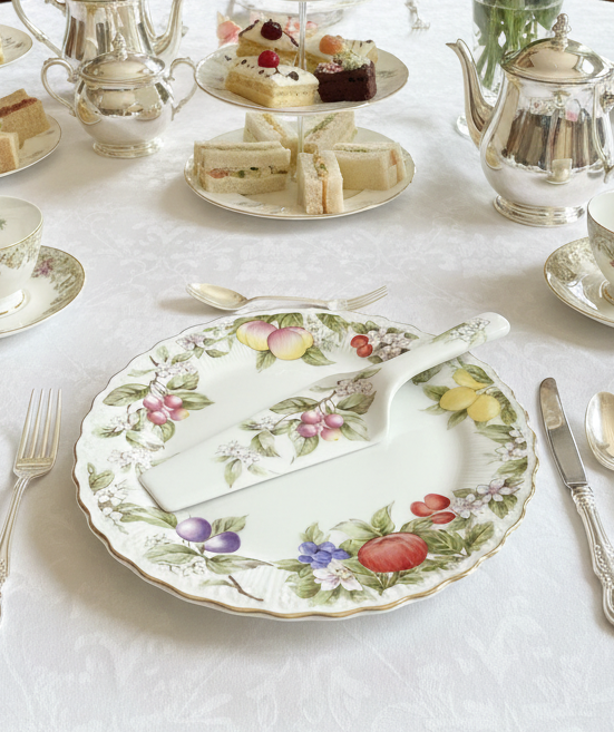 Wedding Cake Plate And Server 10.5" White With Floral Gold Trim Andrea By Sadek