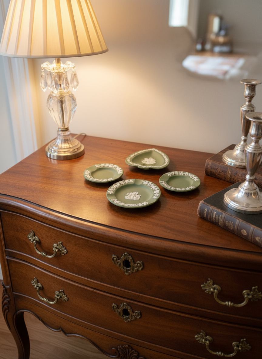 Green Wedgwood Jasperware Ashtrays Set Of 4 50s & 60s Vintage