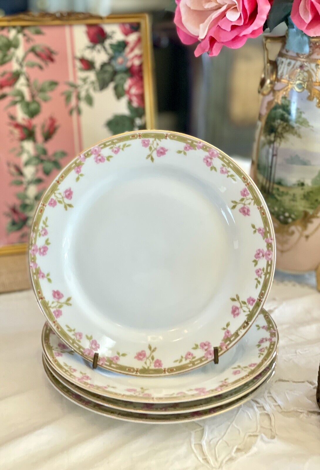 Vintage Pink Roses Salad Plates Z Scherzer Bavaria