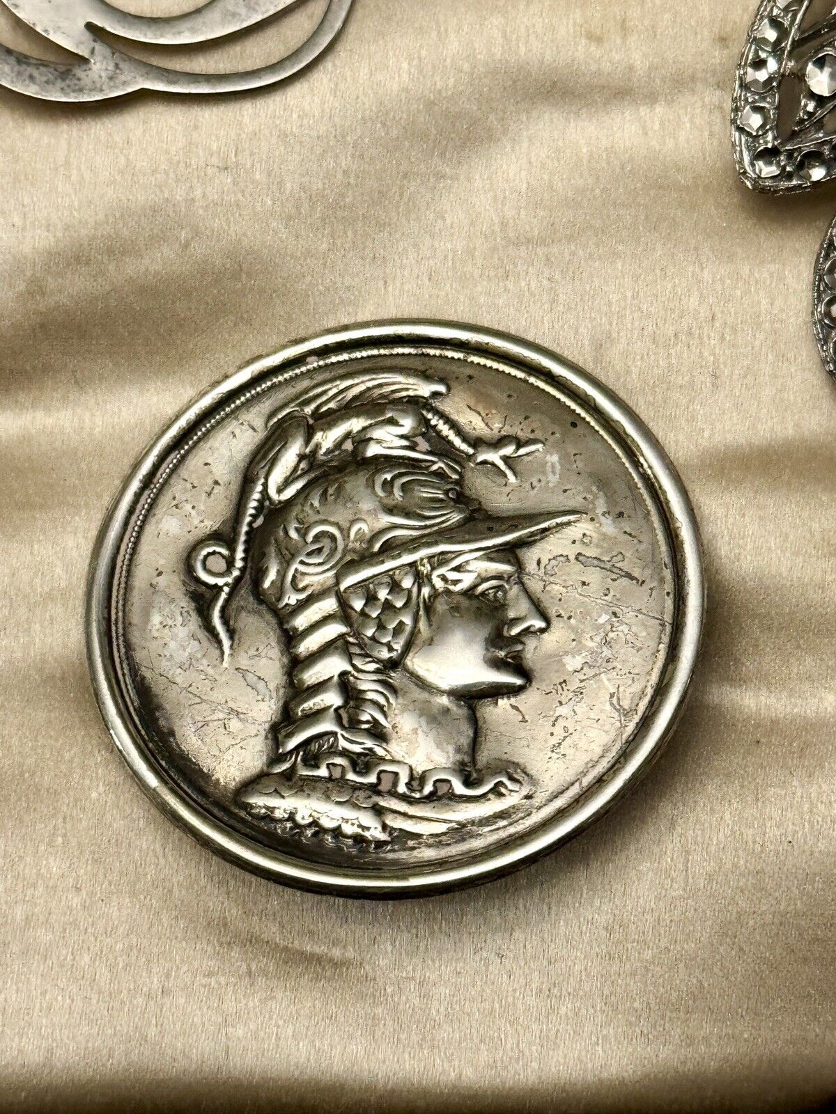 Vintage Roman Soldier Head Praetorian Guard Silver Tone Brooch EXQUISITE