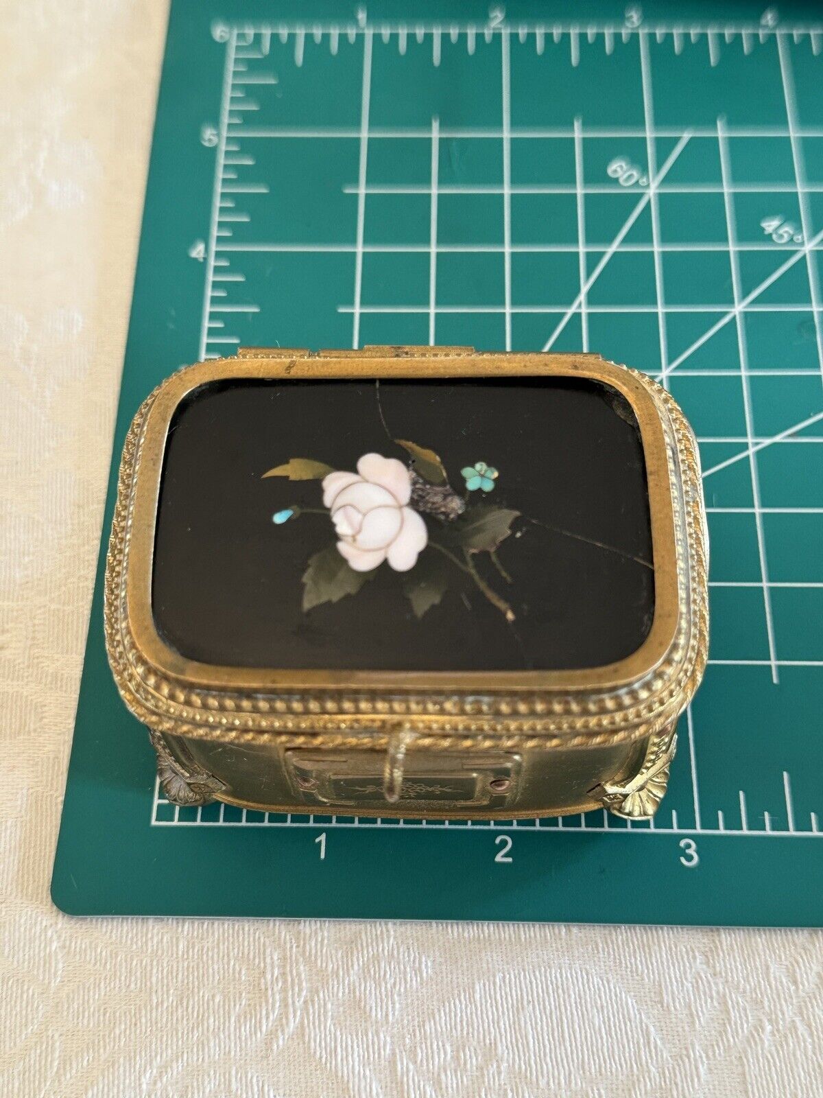 Pietra Dura Ormolu Jewelry Casket  ITALIAN Florence Gilt RARE FIND