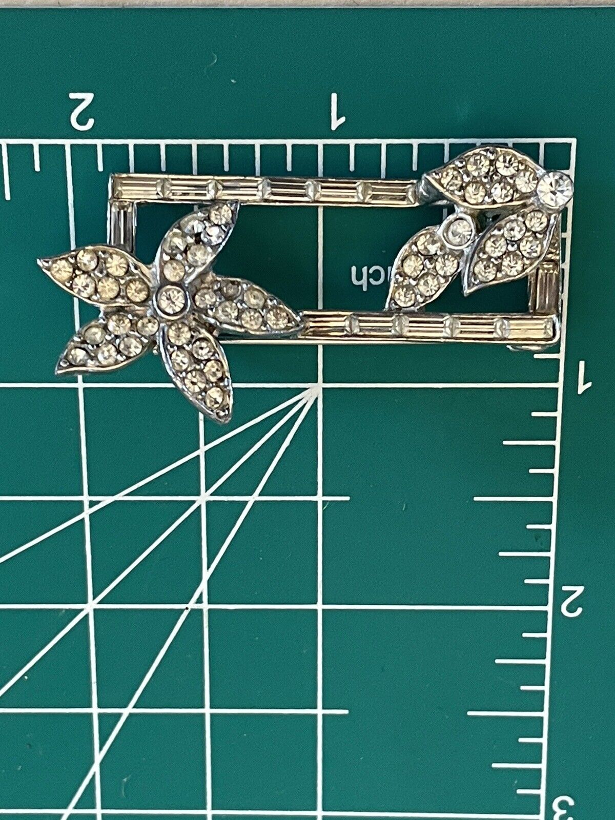 Clear Rhinestones Floral Frame Brooch ART DECO STYLE