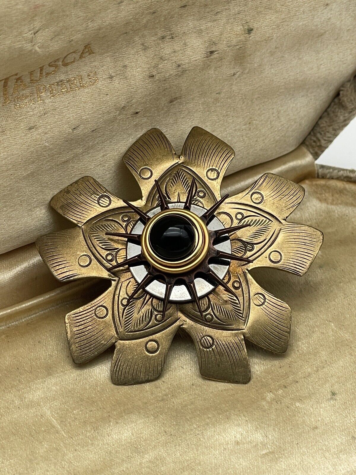 Vintage Metal Pinwheel Brooch Antique Style Brass & Copper Tone