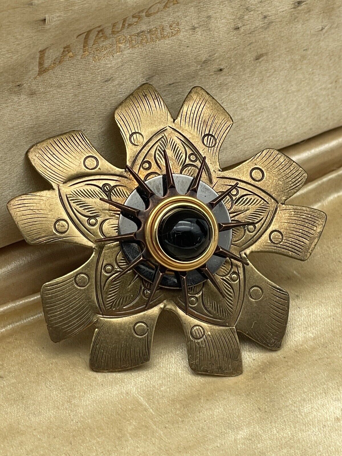 Vintage Metal Pinwheel Brooch Antique Style Brass & Copper Tone