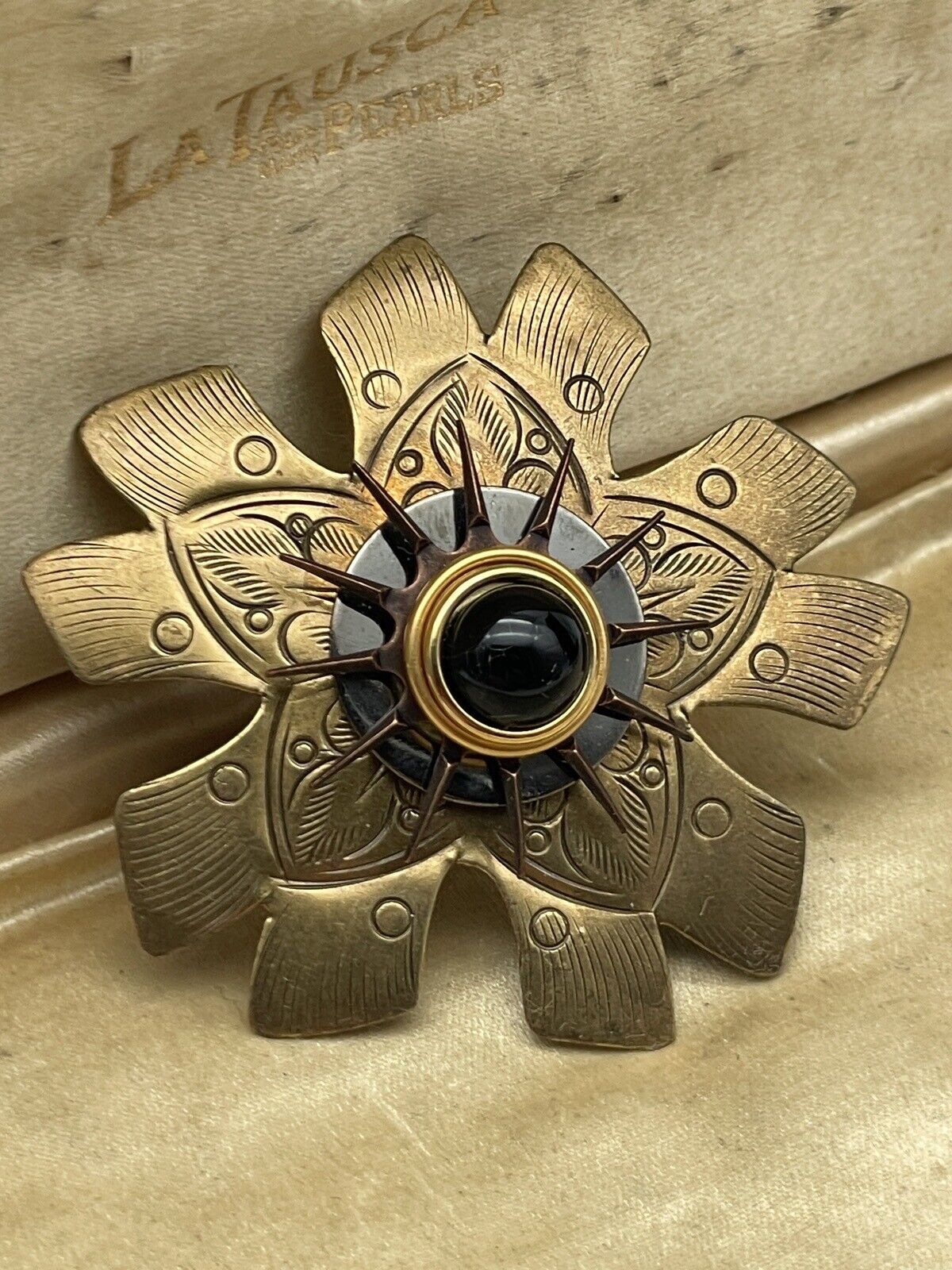 Vintage Metal Pinwheel Brooch Antique Style Brass & Copper Tone