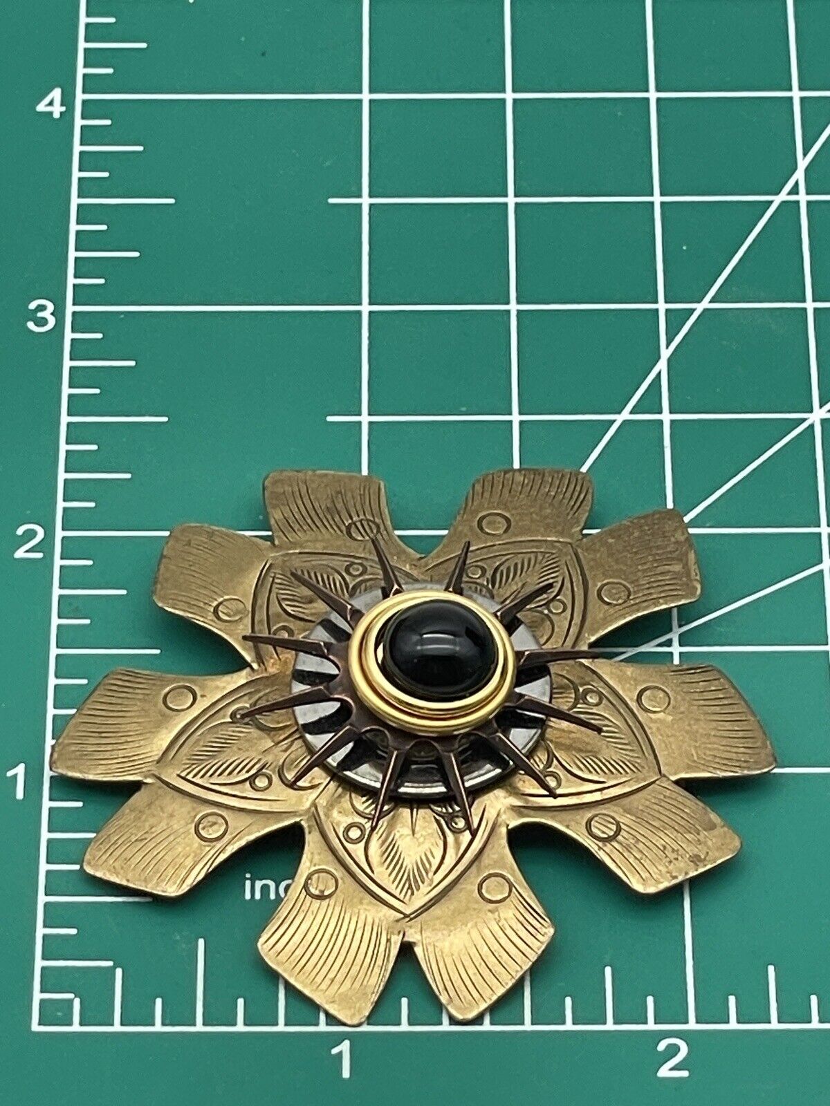 Vintage Metal Pinwheel Brooch Antique Style Brass & Copper Tone