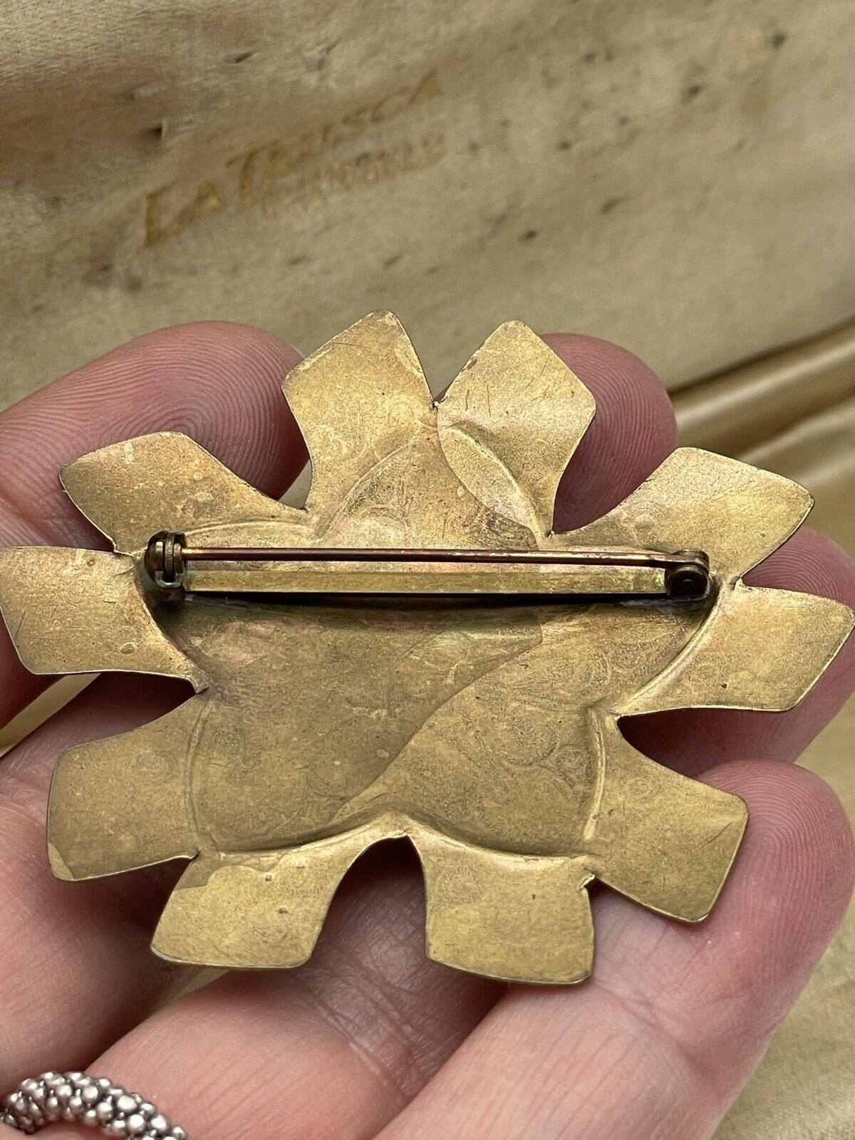 Vintage Metal Pinwheel Brooch Antique Style Brass & Copper Tone