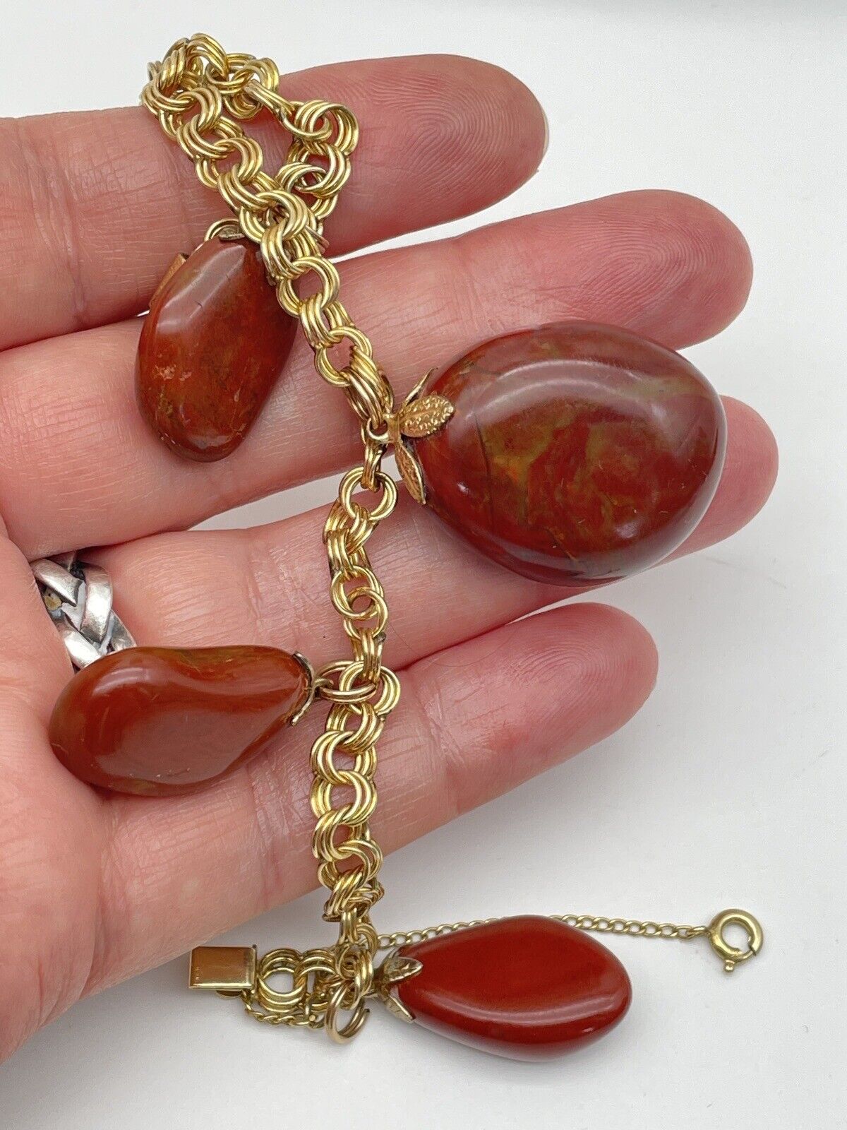 12 Kt Gold Filled Bracelet With Jasper Pendants VINTAGE SIGNED JB JACOBY BENDER