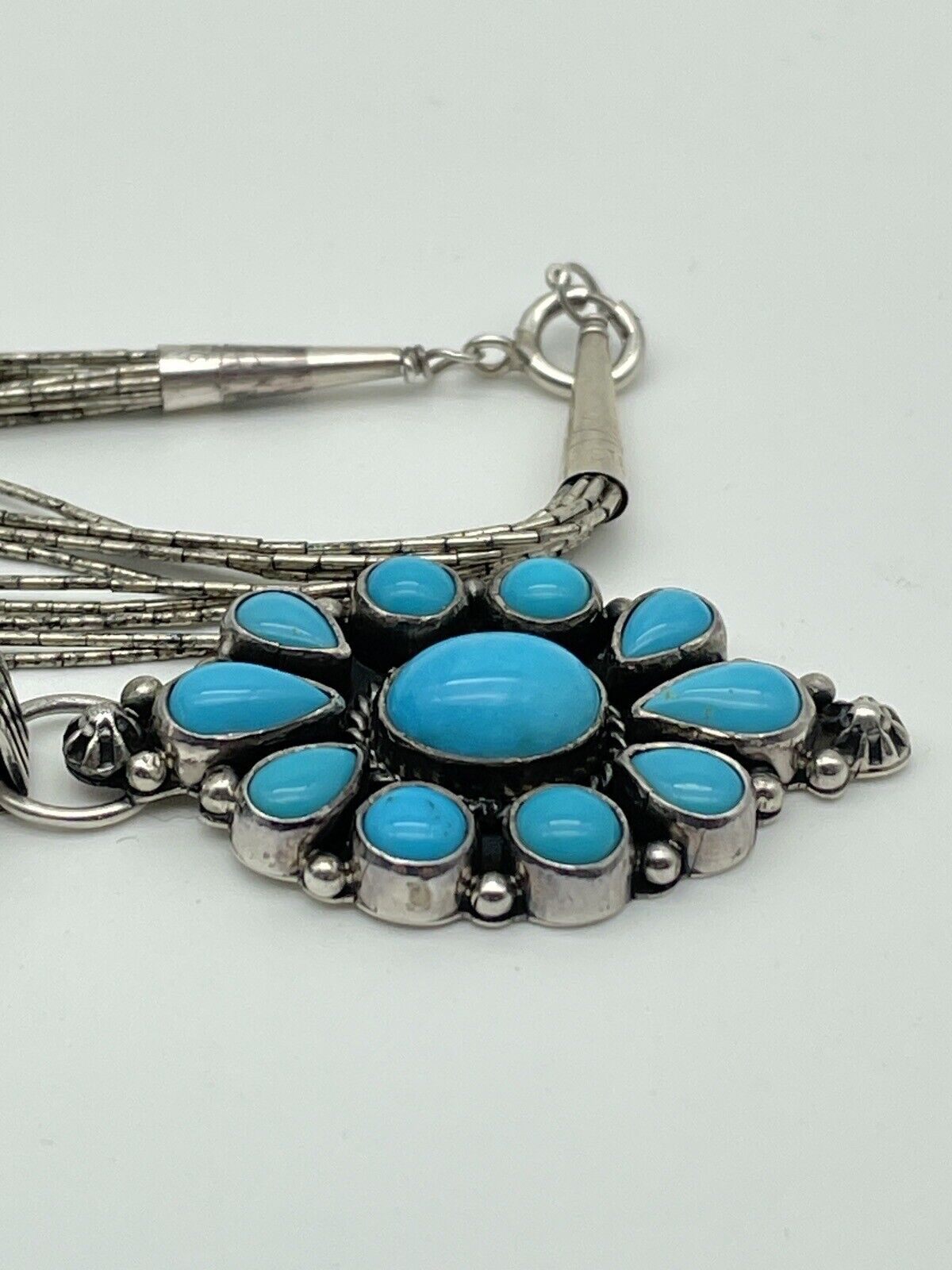 Signed LAROSE GANADONEGRO Turquoise Pendant Sterling With Waterfall Bead Chain