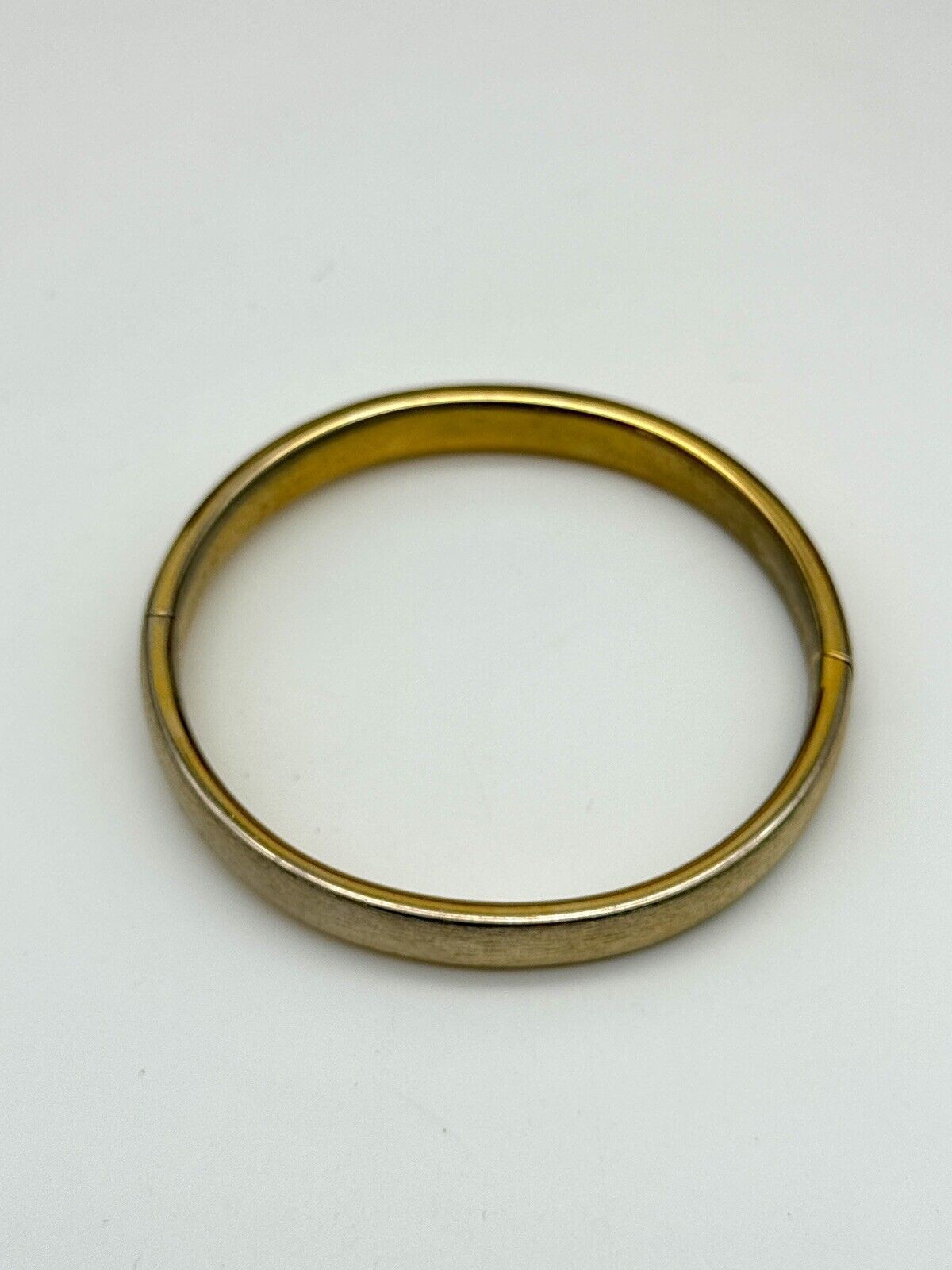 Vintage NAPIER Etched Brushed Gold Tone Hinged Bangle Bracelet 7.25”