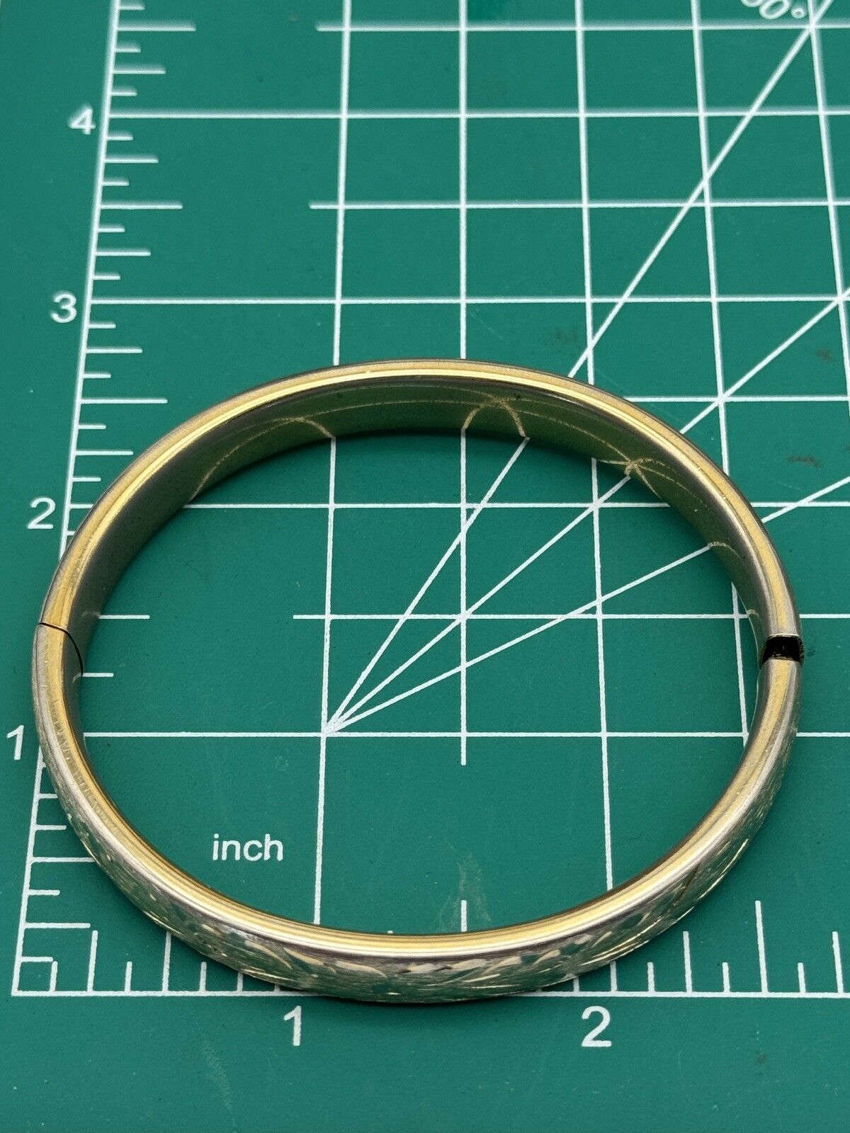 Vintage NAPIER Etched Brushed Gold Tone Hinged Bangle Bracelet 7.25”