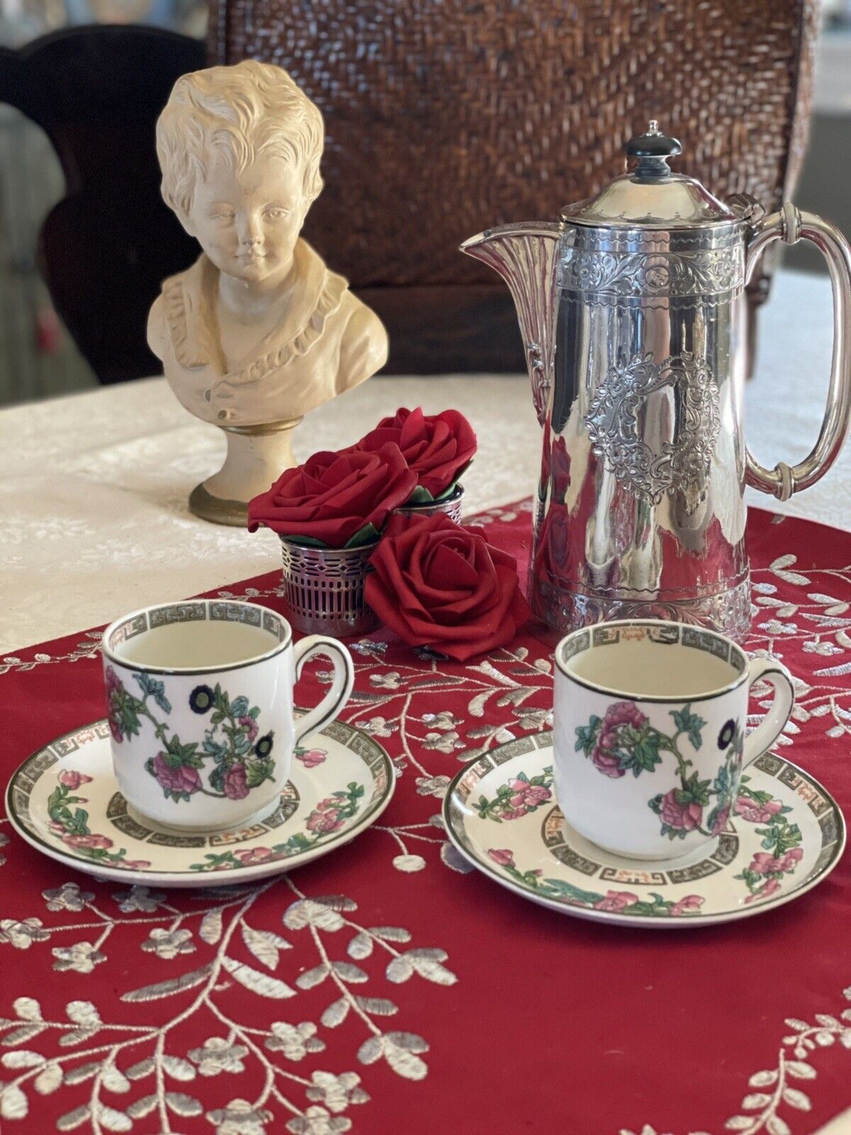 2 Indian Tree Espresso Cups & Saucers Royal Vitreous John Maddock & Sons Ltd