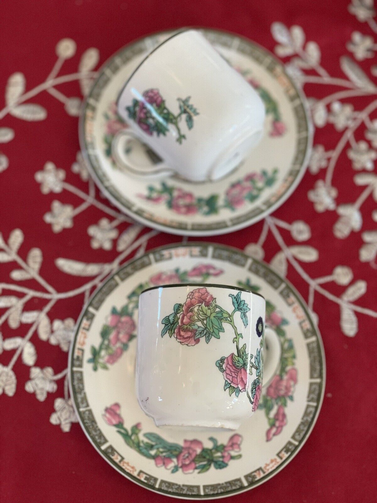 2 Indian Tree Espresso Cups & Saucers Royal Vitreous John Maddock & Sons Ltd