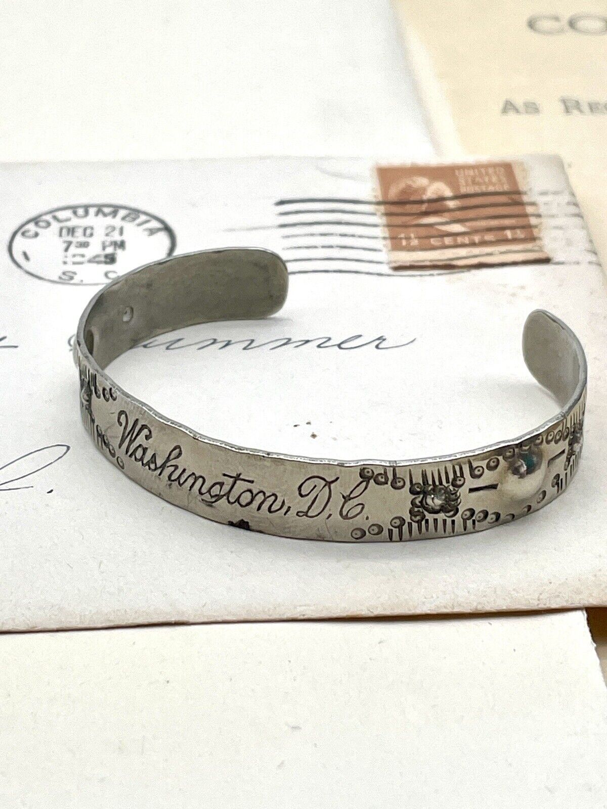 Vintage Souvenir Bangle Bracelet Washington DC Handmade Silver Tone