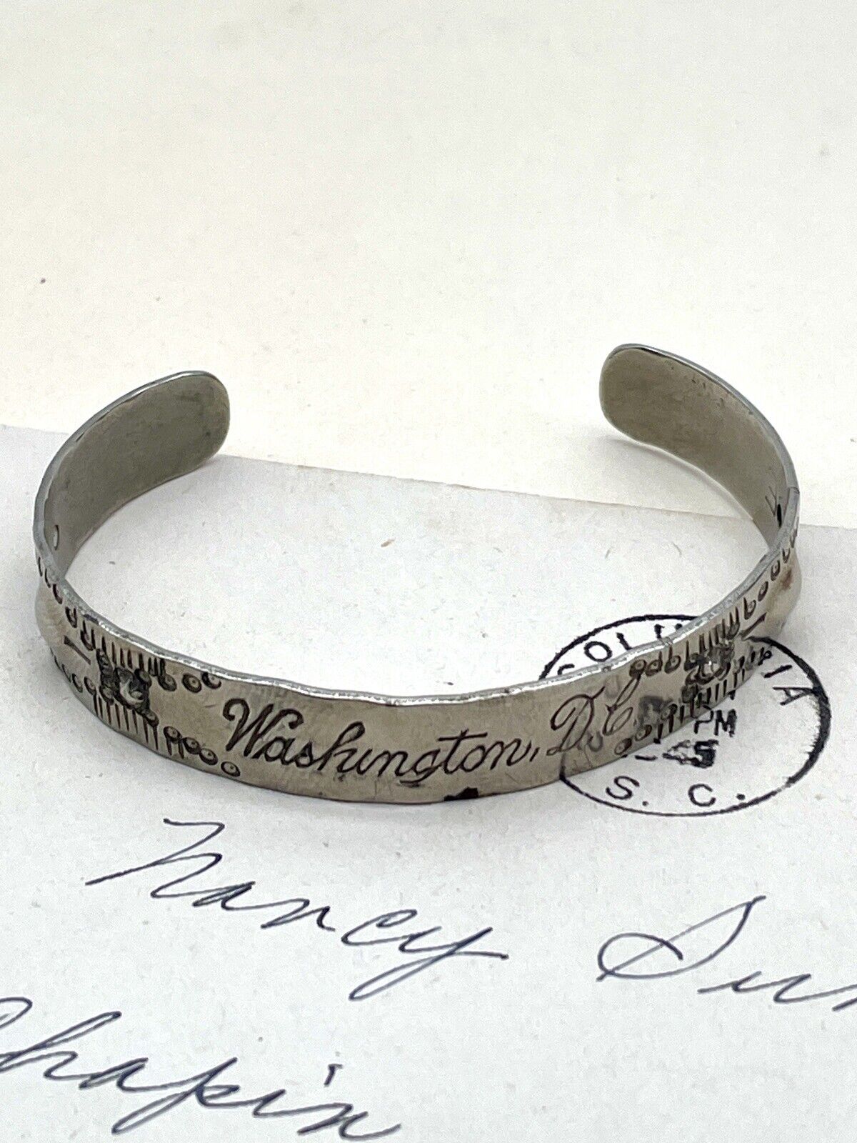 Vintage Souvenir Bangle Bracelet Washington DC Handmade Silver Tone