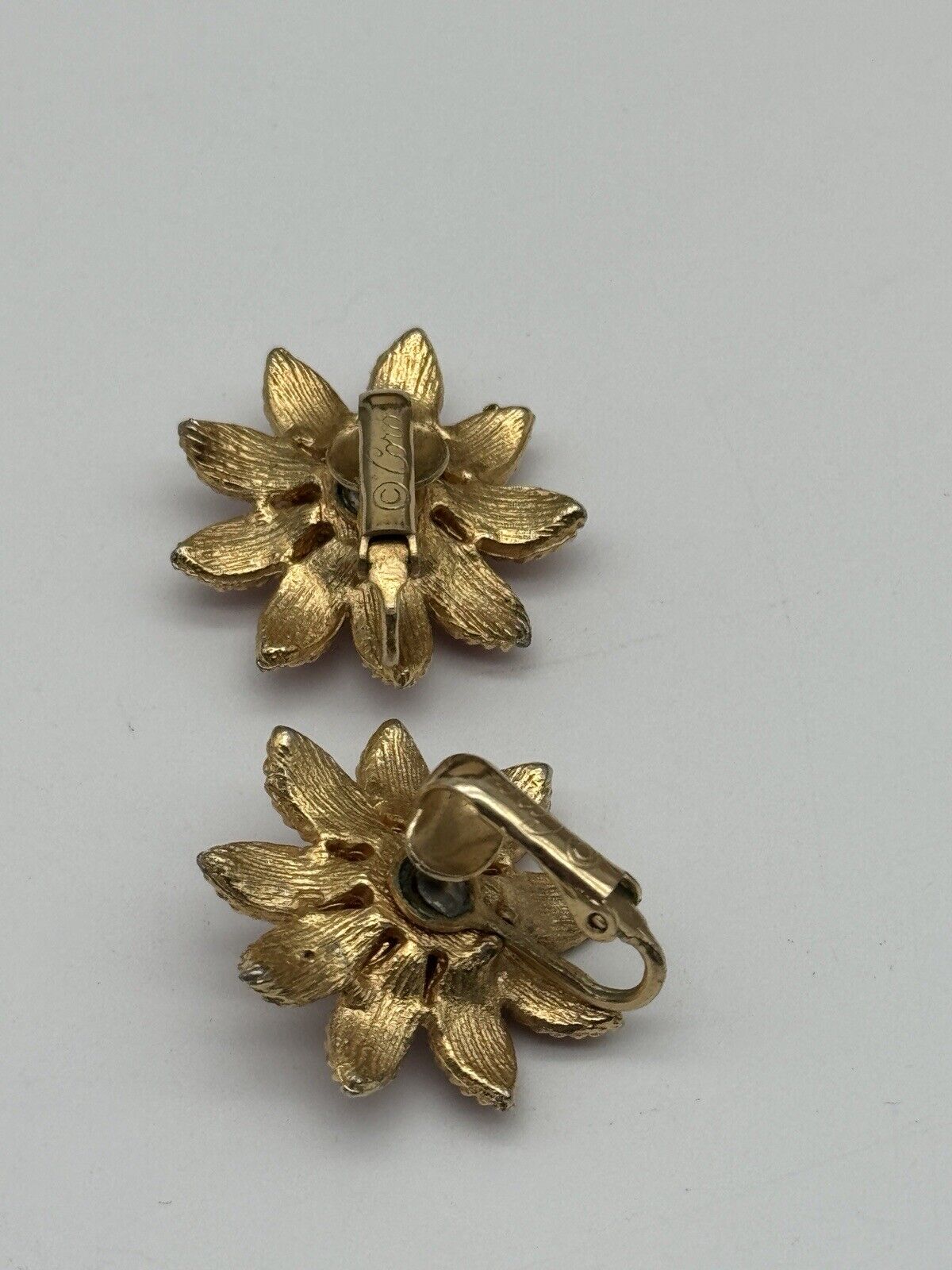 Gold Tone Red Enameled Flower Clip-on Earrings SIGNED CORO