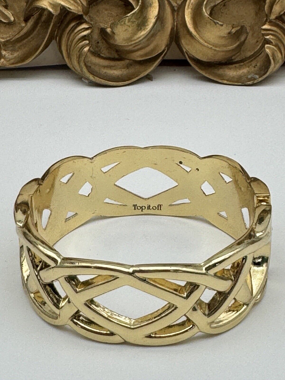 Vintage Gold Tone TOP IT OFF Hinged Bangle Bracelet