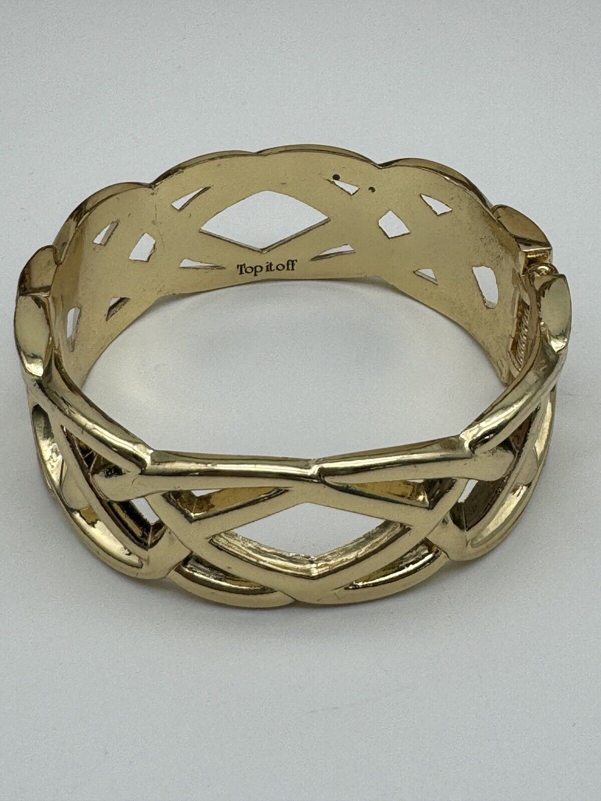 Vintage Gold Tone TOP IT OFF Hinged Bangle Bracelet