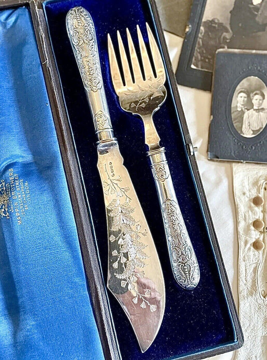 Mappin & Webb Serving Set Silverplate Original Box (Brothers) Ca.1860 ANTIQUE