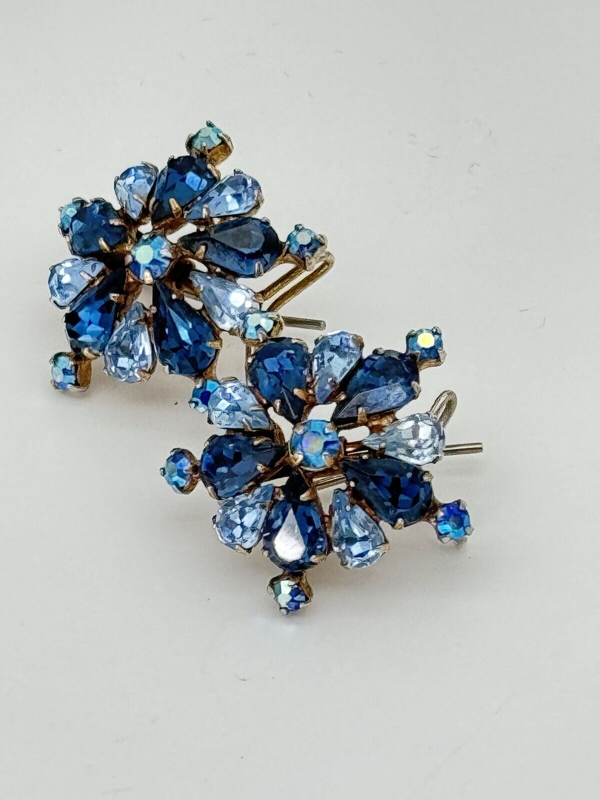 Vintage Blue Rhinestone Wingback Earrings JUDITH MCCANN Pat No 2414382