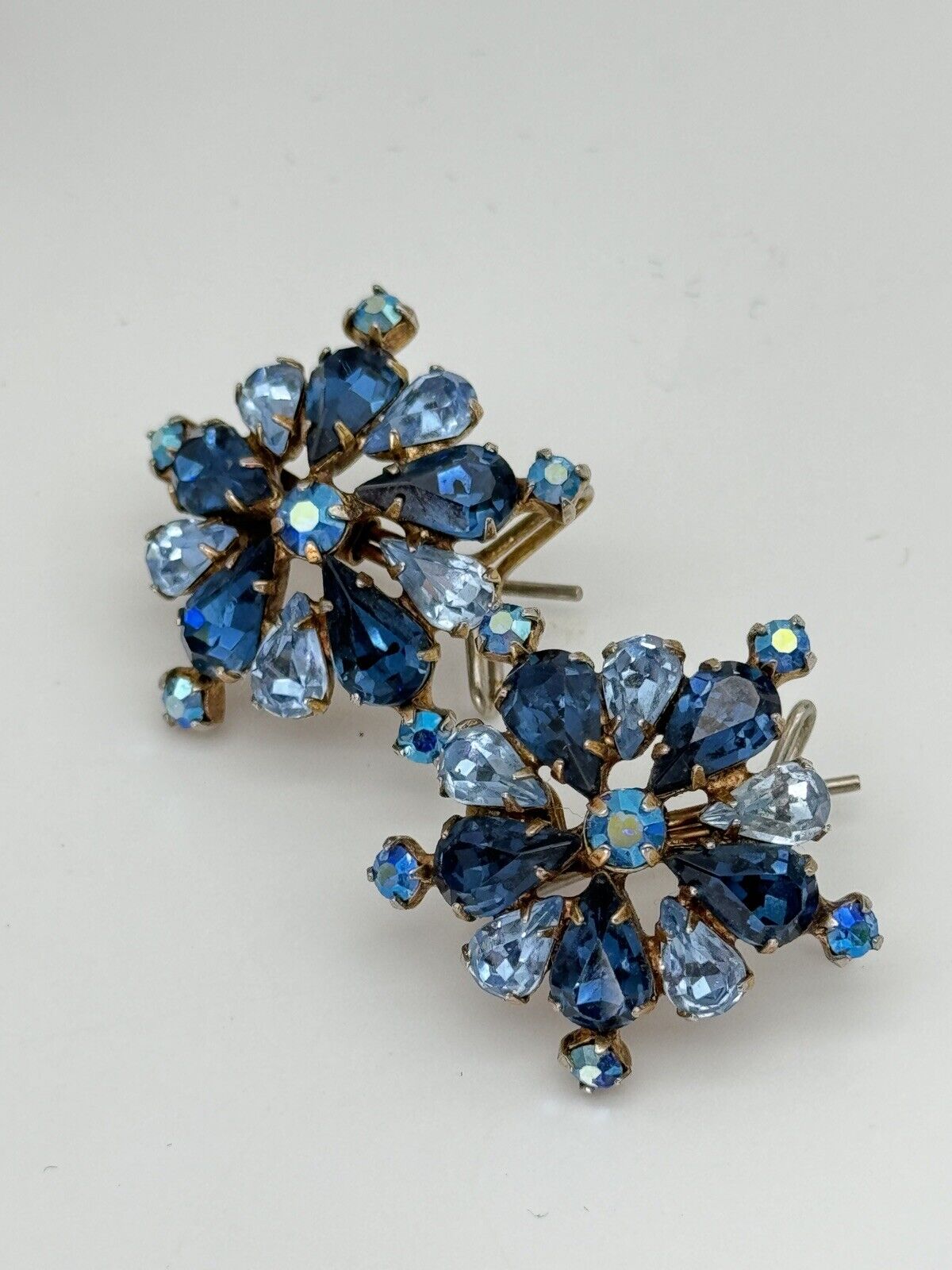 Vintage Blue Rhinestone Wingback Earrings JUDITH MCCANN Pat No 2414382