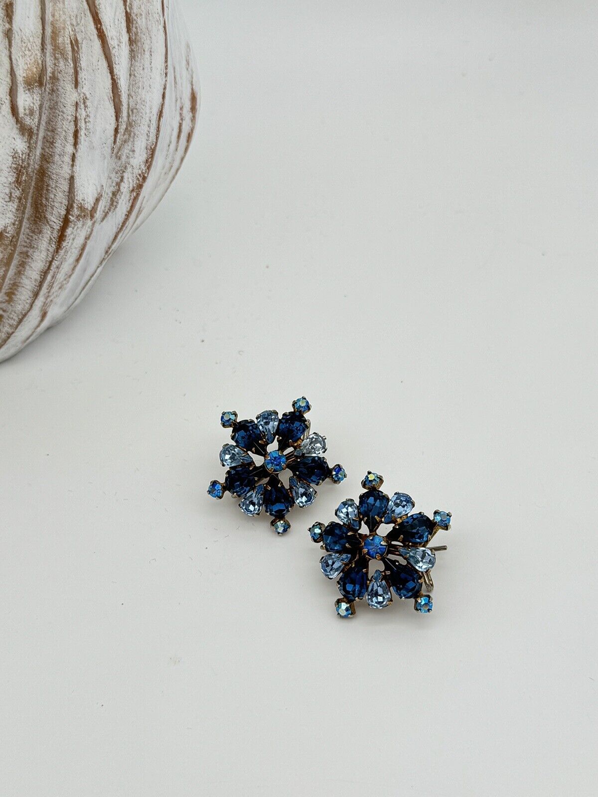 Vintage Blue Rhinestone Wingback Earrings JUDITH MCCANN Pat No 2414382