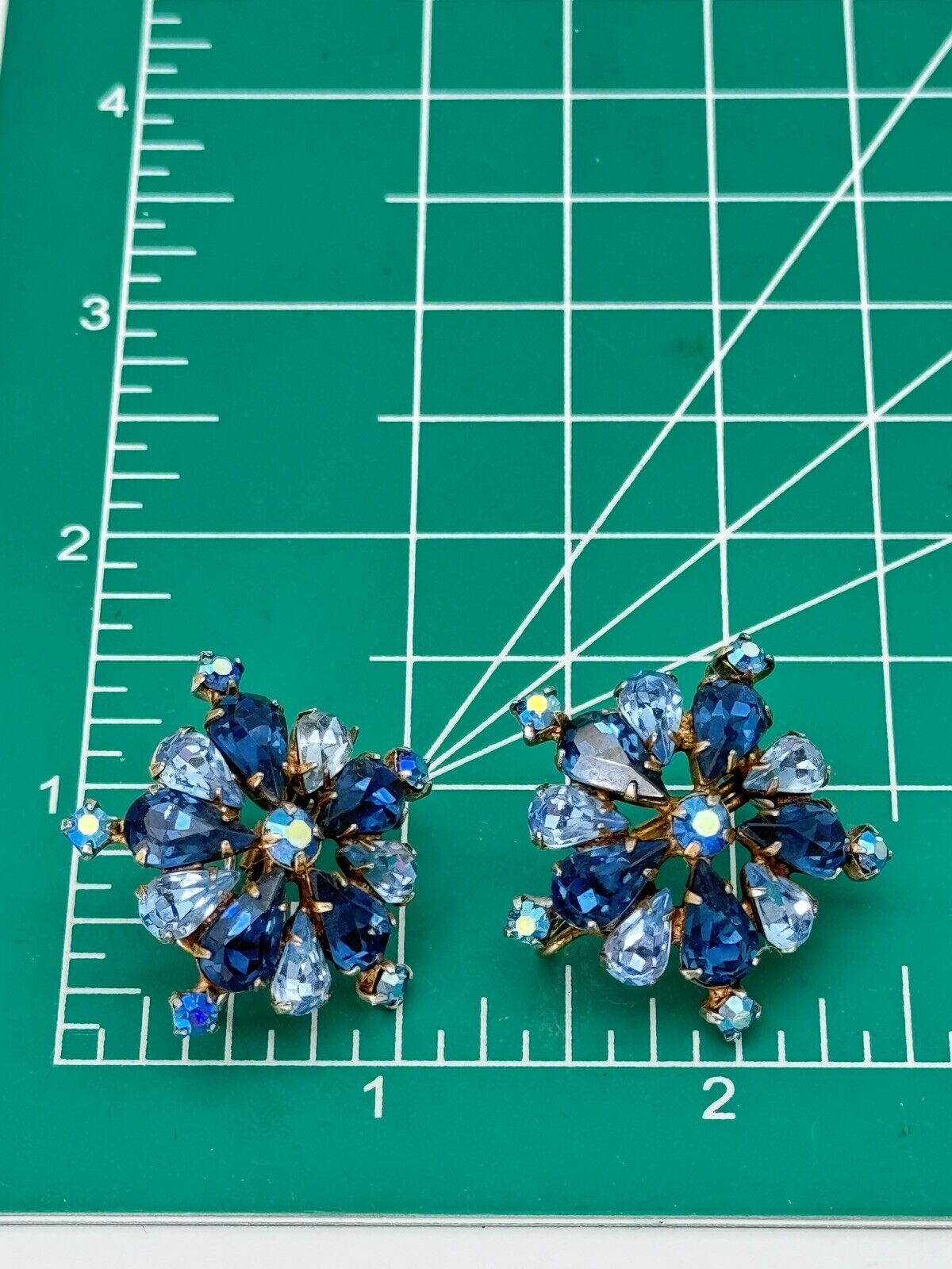 Vintage Blue Rhinestone Wingback Earrings JUDITH MCCANN Pat No 2414382