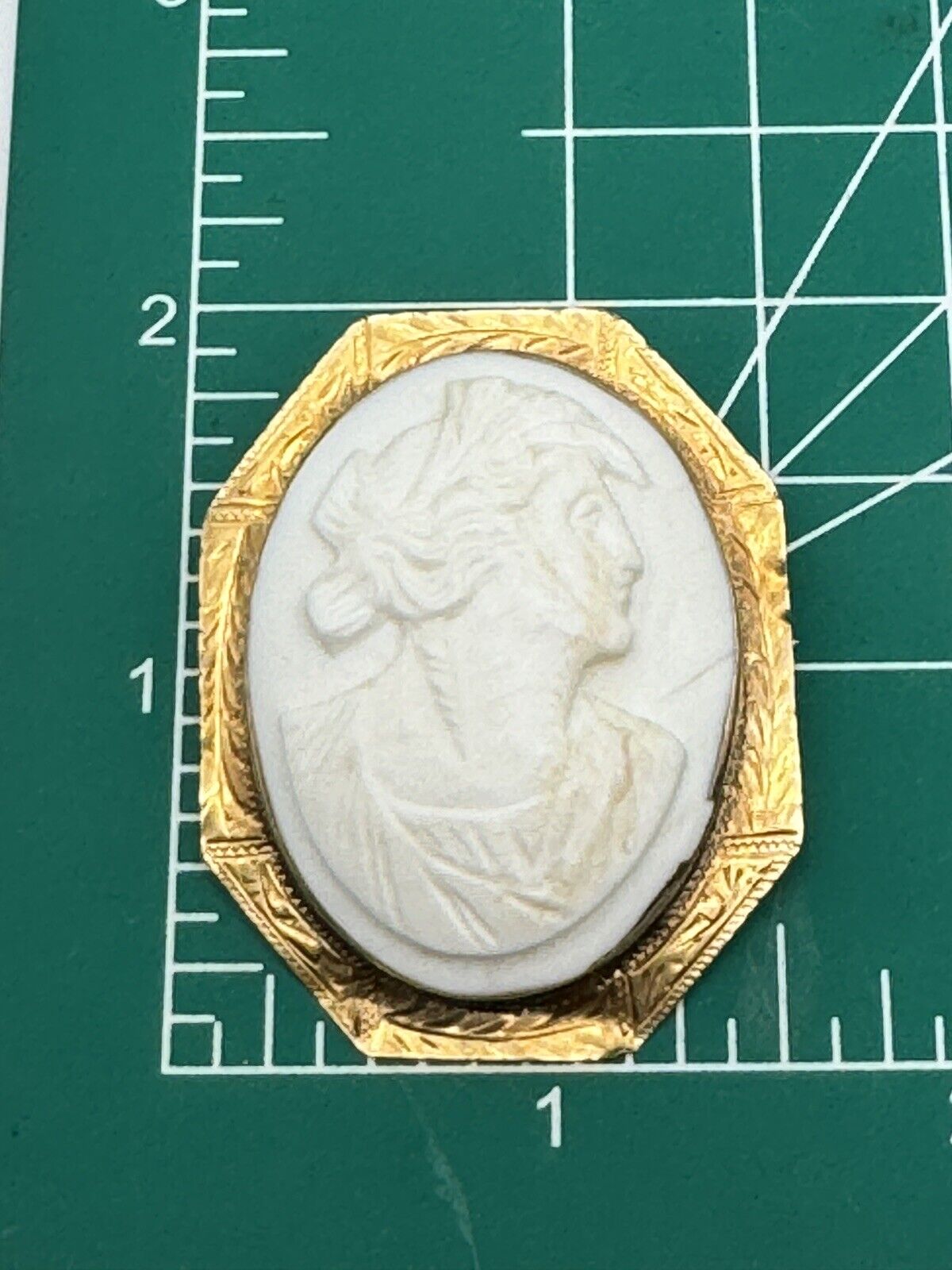 Antique 10kt Gold White Carved Coral Cameo Brooch Pendant Chased Frame EDWARDIAN