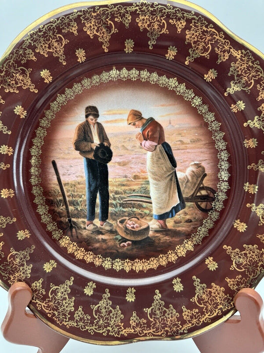 Antique Zeh Scherzer & Co Bavarian Porcelain Plate Woman Praying & Farming Scene