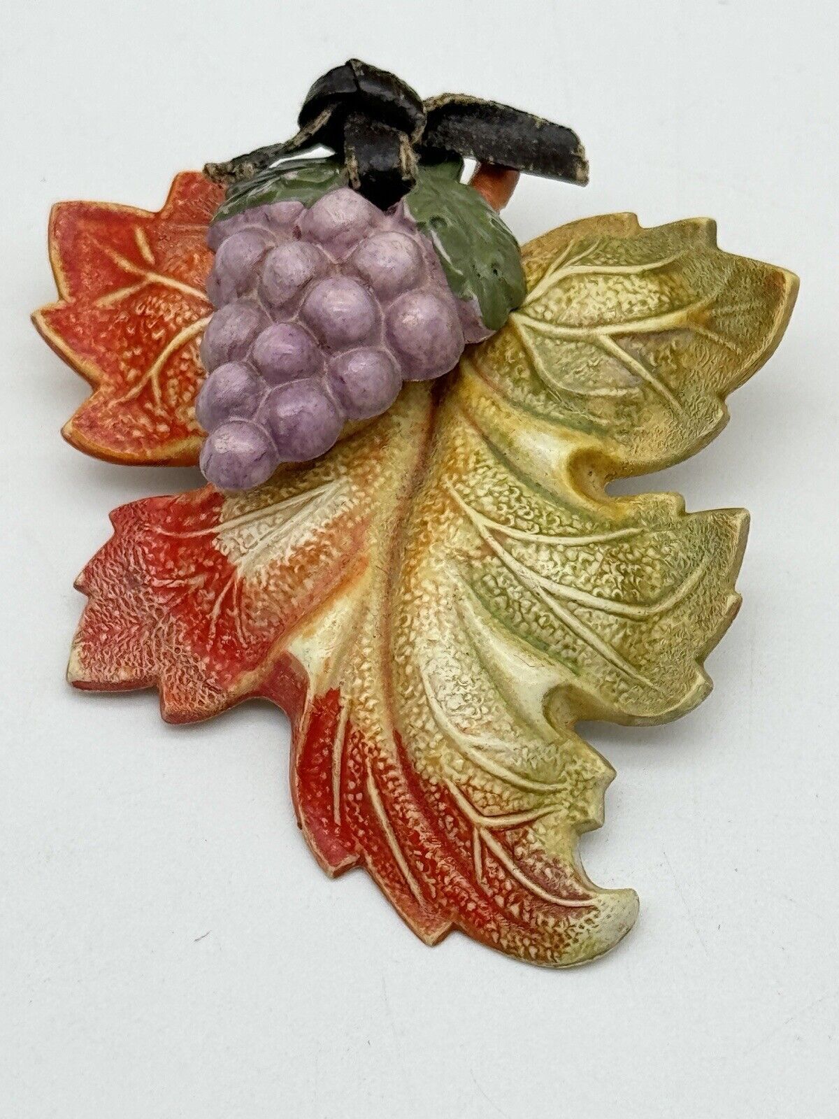 Vintage 1940s Celluloid Grape & Wine Leaf Brooch